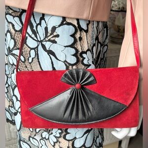Vintage Italian Leather & Suede Mini Crossbody Bag in Red & Black colors